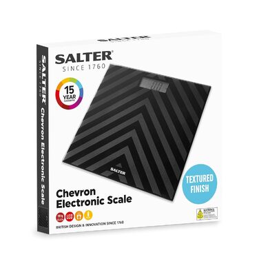 Цифрова ваги для ванної Salter SA00287, скло, 180 кг, чорний Chevron, LCD-дисплей, батарейки, миттєве вимірювання