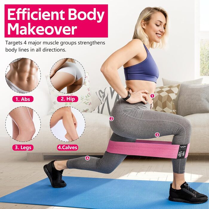 Стрічки опору Walito для ніг та сідниць, фітнес-стрічки для йоги, пілатесу, реабілітації та домашніх тренувань, фітнес-гумки для сідниць, набір 3 шт. (рожевий, аква, фіолетовий)