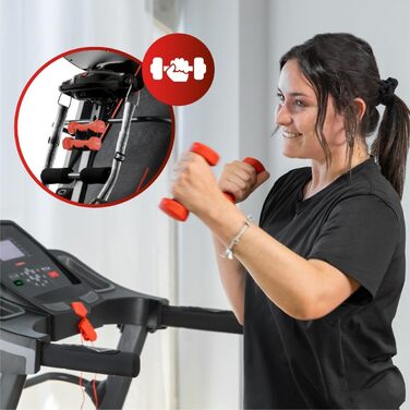 Біговий тренажер FITFIU Fitness MC-500 зі складною конструкцією, автоматичним нахилом, 18 км/год, пульсометром, Bluetooth та підключенням до додатків (Kinomap, Spax, Zwift), площа бігового полотна 41x123 см, максимальне навантаження 120 кг