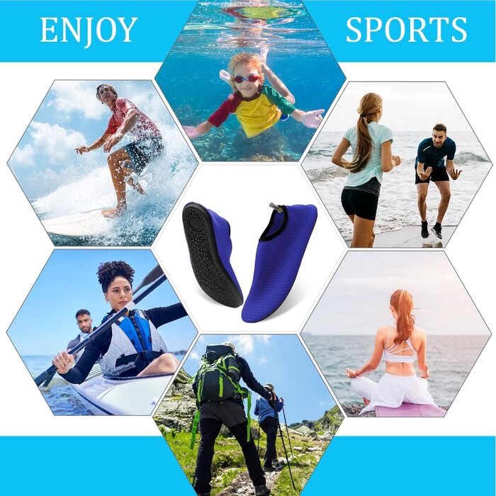 Водні тапки чоловічі та жіночі для плавання та йоги. Швидковисихаючі, дихаючі, зрізні. Розміри 34-45 EU, 40/41 EU. Колір: блакитний