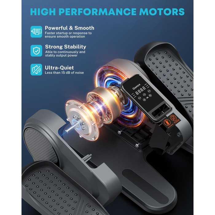 Еліптичний тренажер Gonex під стіл для літніх людей, електричний, з пульт дистанційного керування, 16 рівнів швидкості, ручний та автоматичний режими, сірий