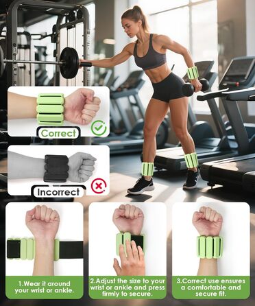 Регульовані вантажні манжети для зап'ястя (2 шт, по 0,45 кг), довговічні, портативні, для йоги, танців, пілатесу, кардіо, аеробіки, ходьби, зелені