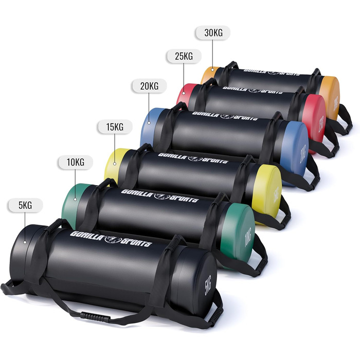 GORILLA SPORTS Фітнес Power Bag 5-30 кг, нековзні ручки, наповнений, штучна шкіра – мішок для кросфіту, тренувань, силових вправ, спортзалу