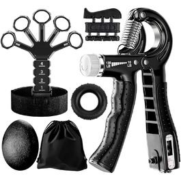 Набір для тренування рук Aurivee (6 шт.) - тренажер сили хвата, п'ятипальцевий тренажер, кільце для тренувань та м'яч для зняття стресу з сумкою