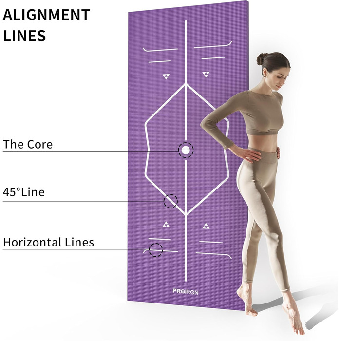 PROIRON Килимок для йоги з неслизькою поверхнею, розмітка для тренувань. Підходить для йоги, фітнесу та спорту. Килимок для йоги та тренувань (фіолетовий)