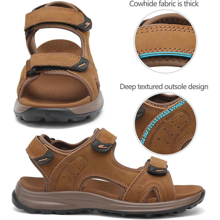 Чоловічі сандалі FLARUT для туризму та відпочинку на природі. Зручні сандалі з натуральної шкіри для літа. Розмір 40 EU, Колір: Коричневий