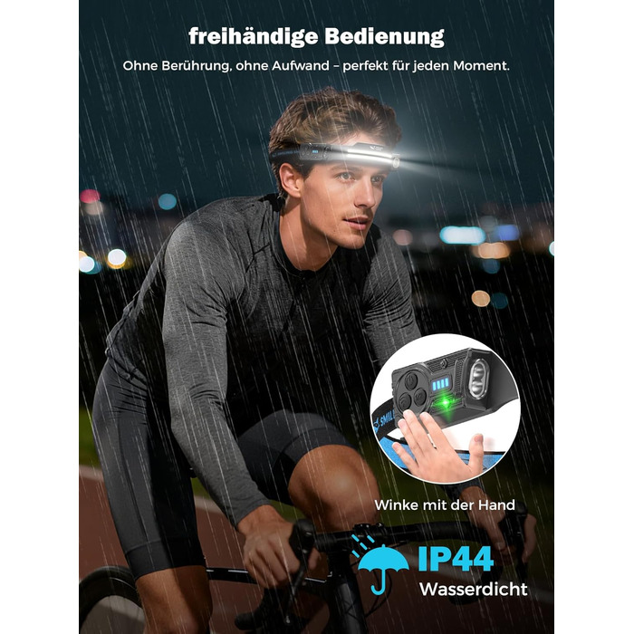 Налобний ліхтар Smiling Shark, 2 шт. Superhell LED, перезаряджається, з датчиком руху, 2400 mAh, 5 режимів, для бігу, походів, кемпінгу