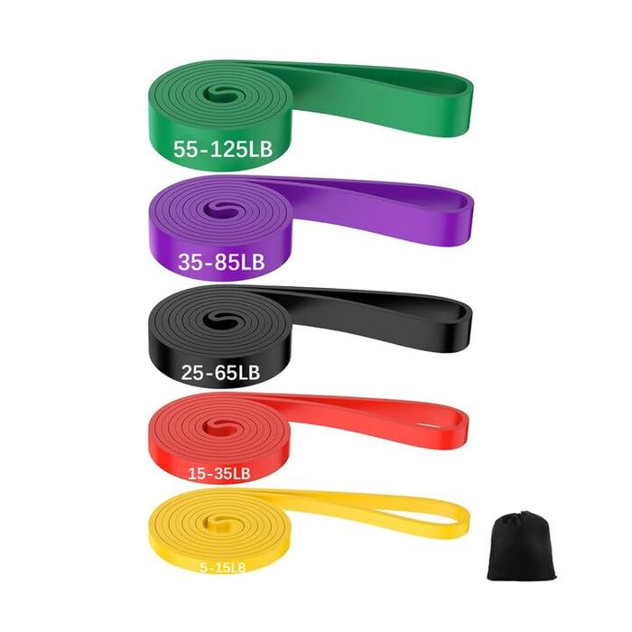 Набір фітнес-гумок 5 шт., гумки для тренувань 15-125 lbs, для дому, йоги, силових тренувань, з сумкою для зберігання