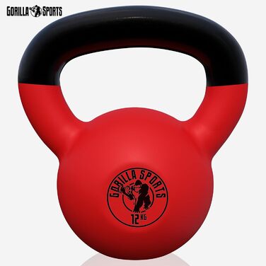 Гиря GORILLA SPORTS 12 кг з вініловим покриттям, чавунна, для фітнесу та силових тренувань