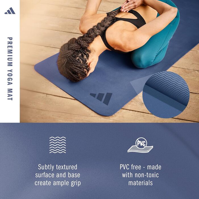 Йога-килимок adidas Premium Yogamatte 5 мм, протиковзний для йоги та пілатеса, без ПВХ (Trace Blue)