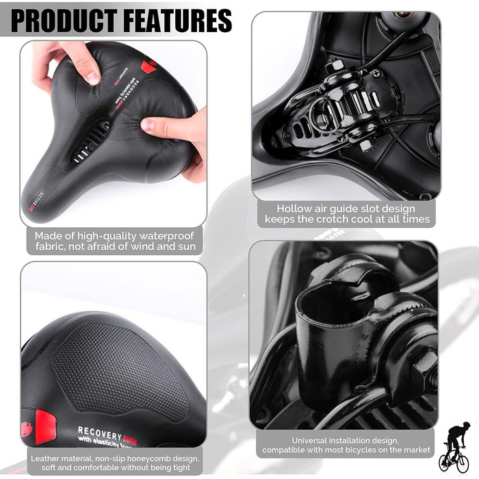 Велосипедне сідло для жінок та чоловіків, гелеве ергономічне сідло, водонепроникне, м'яке, комфортне, дихаюче, амортизуюче, для міського велосипеда, гірського велосипеда, шосе, електровелосипеда