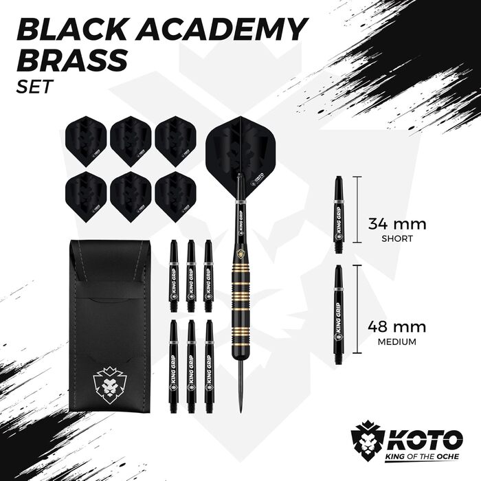 Професійний дартс-набір KOTO King Pro Surround чорний, 3 дротики, 2 комплекти оперень, 2 комплекти стрижнів (короткі та середні), чохол з логотипом KOTO, підходить для всіх дартс-мішеней, з кільцем для захисту стін і стріл