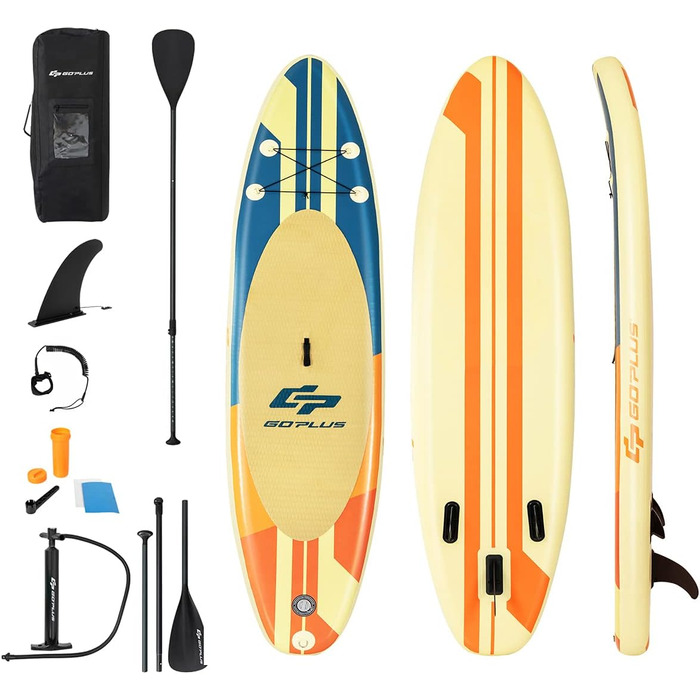 Надувна SUP-дошка RELAX4LIFE 335x76x15 см з веслом, рюкзаком, насосом, ремкомплектом та 3 плавниками, жовта – для початківців і професіоналів