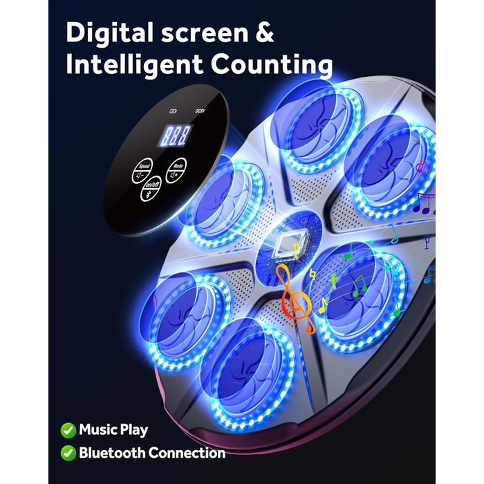 Yorraka Музичний бокс-машина для дорослих з LED підсвіткою, Bluetooth, 12 режимів швидкості, музичний тренажер для боксу з рукавичками