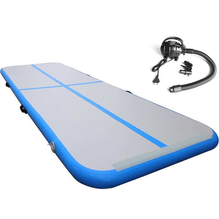 Гімнастичний надувний мат Air Track (300 x 100 x 10 см) блакитно-сірий, з електричною помпою