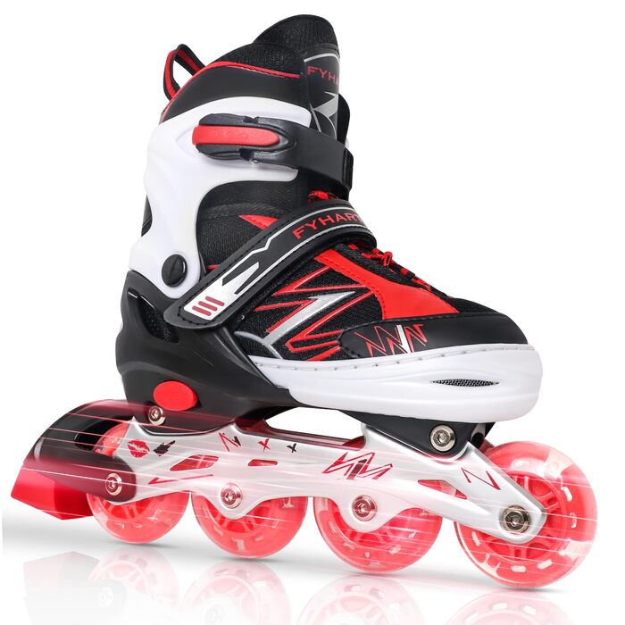 Регульовані ролики для дітей, ролики з підсвічуванням коліс для хлопчиків та дівчаток, для занять в приміщенні та на вулиці, спортивні, фіолетово-червоні, чорно-червоні
