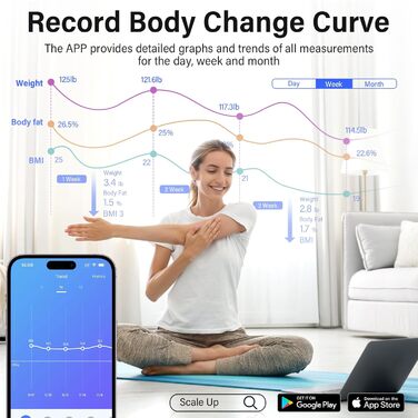 Вага для вимірювання жиру в тілі з датчиками рук, 8 електродів, цифрова вага з LCD дисплеєм, висока точність вимірювання жиру та м'язової маси з підключенням до APP, 32 показники, для вимірювання жиру, ІМТ та ін. FRKG78-BT (TZC1)
