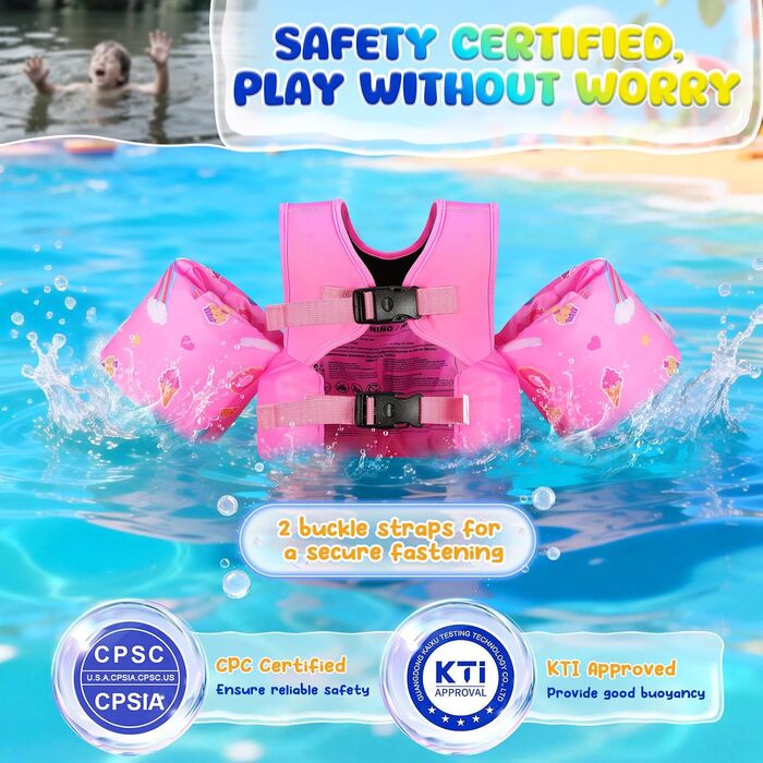 МоКо: Надувні рукавики для плавання для дітей, для хлопчиків та дівчаток. Тренувальний жилет з кріпленням на стегнах, плавальна куртка з ремінцями на плечах. Рукавики для плавання у басейні (рожевий & єдиноріг з короною, для ваги 9-23 кг)