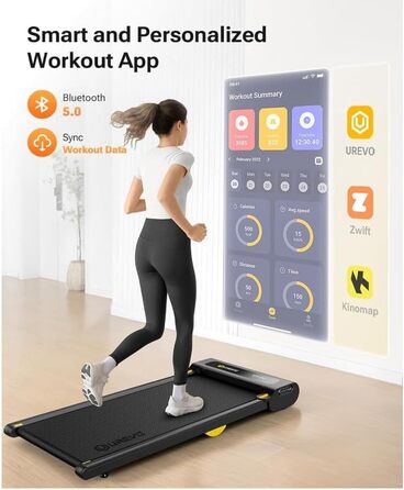 Біговий доріжки з APP, Smart Walking Pad з подвійною амортизацією, ультратонкий біговий стіл з великою зоною бігу для дому/офісу, max 120 кг з пультом дистанційного керування та LED-дисплеєм [SpaceWalk Lite] (Чорний з APP)