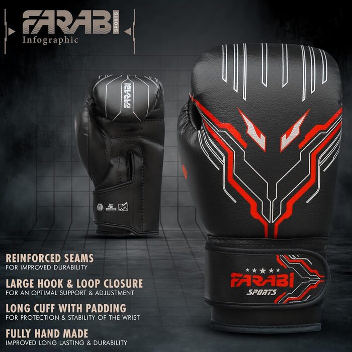 Боксерські рукавички Farabi для дітей (6oz) - чорні. Ідеальні для MMA, Муай Тай та тренувань. Розмір: 5-10 років