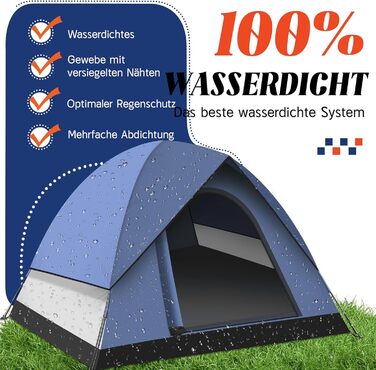 Намет для кемпінгу Zelt на 2-3 особи - ультралегкий, водонепроникний, куполоподібний, 4-сезонний, для трекінгу, сімейного відпочинку, фестивалів та подорожей