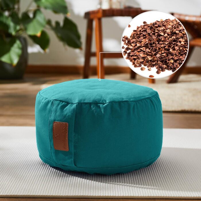 Йога-боулстер Rundes 30см x 15см | Знімний чохол | Наповнювач: органічна гречка (KBA) | Для Інь-йоги та медитації (гречка, темно-зелений)