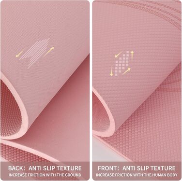 Килимок для йоги великого розміру 72'x36'x0.4' - комфортний, неслизький, для занять вдома, в залі або в студії. Колір: Рожевий