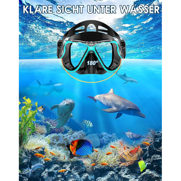 Набір для снорклінгу Zenoplige для дорослих: маска, трубка та ласти. Чорний з зеленим (2023) S/M