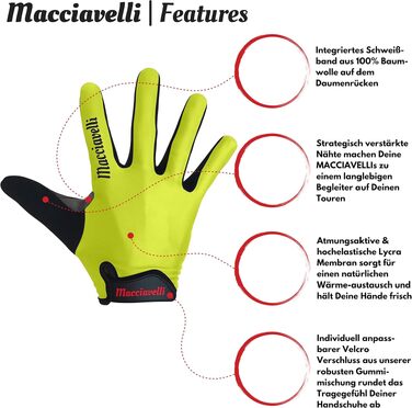 Рукавички велосипедні MACCIAVELLI довгі, унісекс, жовті XL - для MTB, шосе, з сенсорним екраном