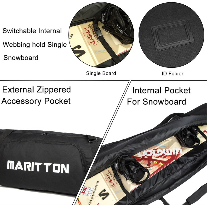 Чохол для сноуборду Gepolsterte: ідеальний для подорожей літаком, вміщує сноуборд, окуляри, рукавички, лижі, підходить для відпочинку на природі, кемпінгу. Розміри: 155 см та 165 см. Чорний, 165 см