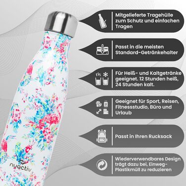 Фляга з нержавіючої сталі 500 мл – Легка ізольована фляга. Зберігає холод до 24 годин та тепло до 12 годин. Без витоку, з подвійними стінками, BPA-Free та міцна. Ідеально підходить для подорожей, активного відпочинку, школи, спорту, фітнесу та повсякденно