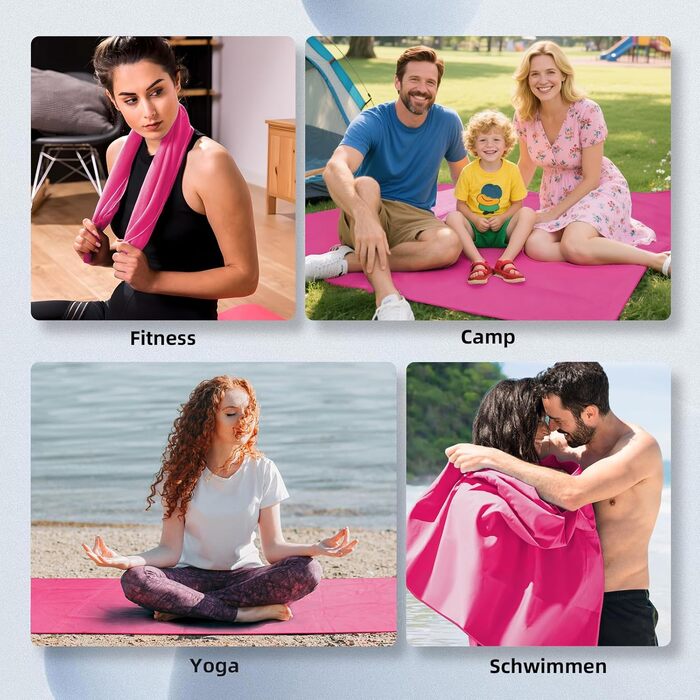 Набір рушників Damoguin 3шт. з мікрофібри (великий 180*80см + 2шт. маленькі 80*40см). Швидковисихаючі рушники для спорту, пляжу, басейну та подорожей (рожеві)