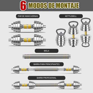 Регульований набір гантелей PHOEROS 20/30/40 KG: 3-в-1 (гантелі, штанга, гиря), сталеві гантелі для фітнесу вдома, для жінок та чоловіків, 20 KG