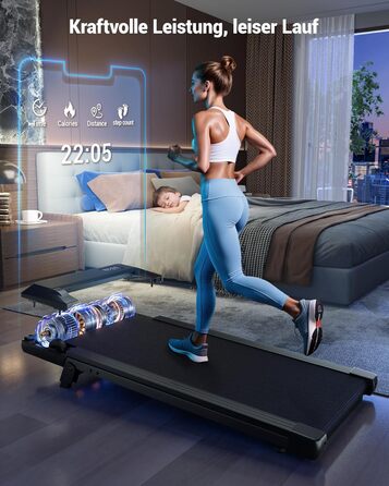 Бігова доріжка DeerRun Walking Pad під стіл з ухилом 6%, для дому та офісу, компактна, з додатком, пультом та LED-дисплеєм, до 136 кг, чорна глянцева