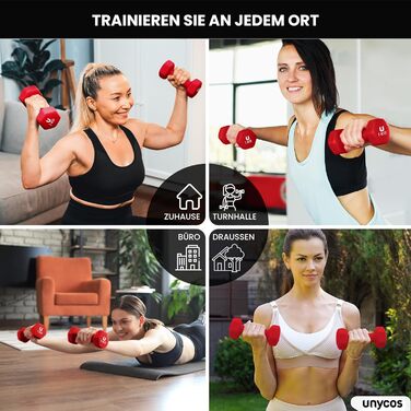 Гантелі неопренові Unycos 2 шт. 1-10 кг, шісткутні, антиковзаючі для фітнесу, силових тренувань, пілатесу та дому (#13 Червоний, 2 x 1 кг)