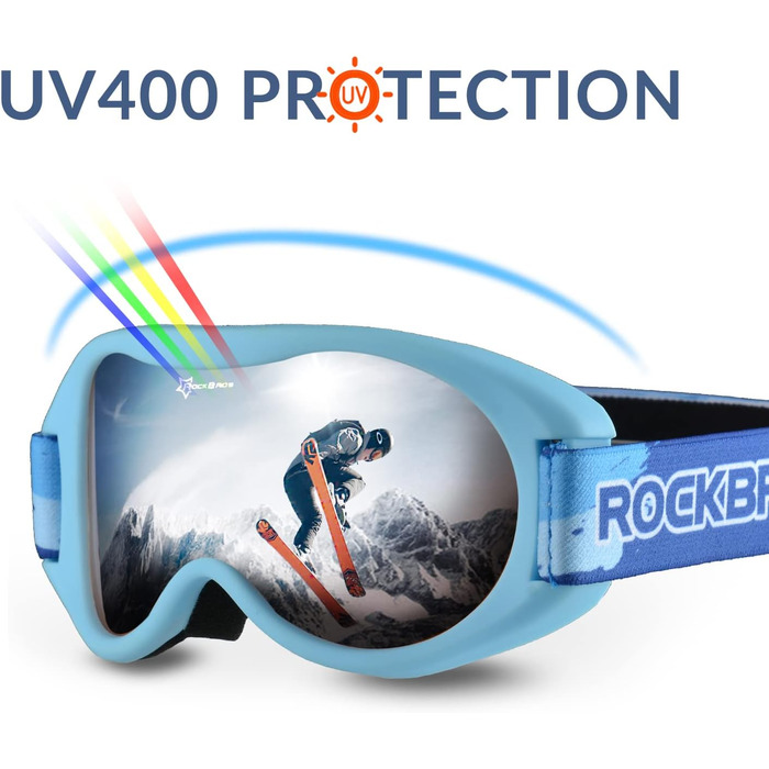 ROCKBROS Дитяча лижна маска для сноуборду, UV-захист, вітрозахисна, темно-синя