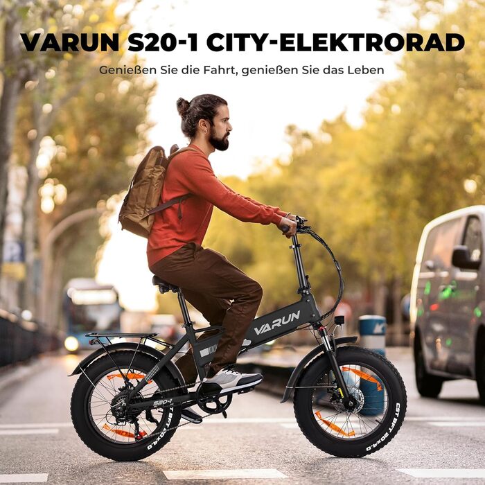 Електровелосипед VARUN складаний 20 дюймів, 48V 13Ah Li-Ion батарея, до 120 км, 7-ступенева трансмісія, LCD-дисплей, 20x4.0 антиковзні фет-колеса
