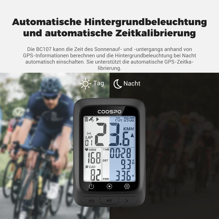 Велокомп'ютер COOPSO BC107 з GPS, бездротовий велоспідометр з Bluetooth 5.0 та ANT+, 2.4