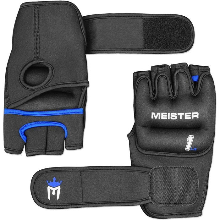 Неопренові вагові рукавички Meister Elite 0,5 кг для кардіо, чорні/сині, 2 шт.