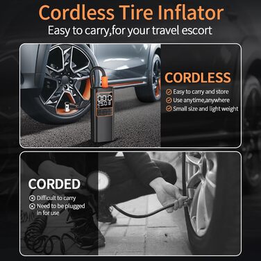 Електричний повітряний насос 150 PSI - акумуляторний компресор з LED-дисплеєм, перезаряджається для велосипеда, авто, мотоцикла та м'ячів