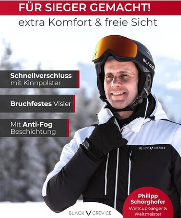 Шолом гірськолижний BLACK CREVICE Gstaad з візором (Navy/Orange) | Полікарбонат, дихаючий, регульований 54-57 см