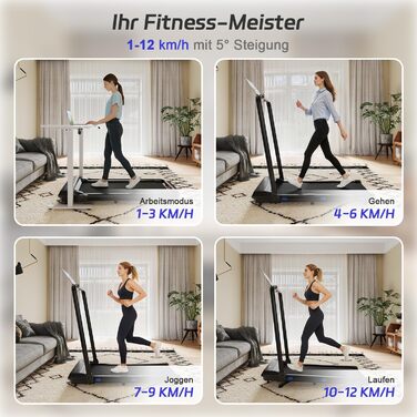 JUMMICO Ходункова доріжка для дому, складана, з робочим столом, ширина доріжки 40 см, швидкість 1-12 км/год, тримач для планшета, з додатком та магнітною пульт дистанційного керування
