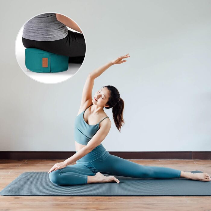 Йога-боулстер Rundes 30см x 15см | Знімний чохол | Наповнювач: органічна гречка (KBA) | Для Інь-йоги та медитації (гречка, темно-зелений)