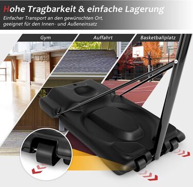 Баскетбольне кільце GOPLUS з підставкою на колесах, регульована висота 180-305 см, для дорослих та підлітків