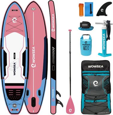 WOWSEA Надувна SUP-дошка для туризму і відпочинку, міцна та стійка, комплект із подвійною або потрійною насосною системою, веслом з фібергласу, страховочним шнуром та аксесуарами