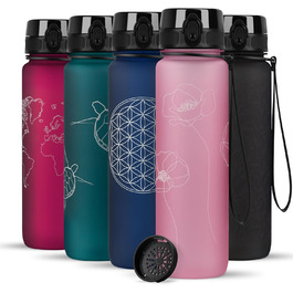 Пляшка для води 720°DGREE uberBottle 1 л з ситечком, герметична, легка, BPA-free, тритан, для спорту, фітнесу, велоспорту, університету, багаторазова, рожева квітка, Softtouch