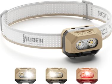 WUBEN H4 - ліхтарик на лоб LED, 800 люмен, водонепроникний IP68, 10 режимів, червоне світло, сенсор руху, для кемпінгу, риболовлі та походів (Хакі)