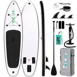 SUP дошка FunWater надувна, 3м, чорно-біла: комплект з веслом, рюкзаком, насосом та лішем для початківців