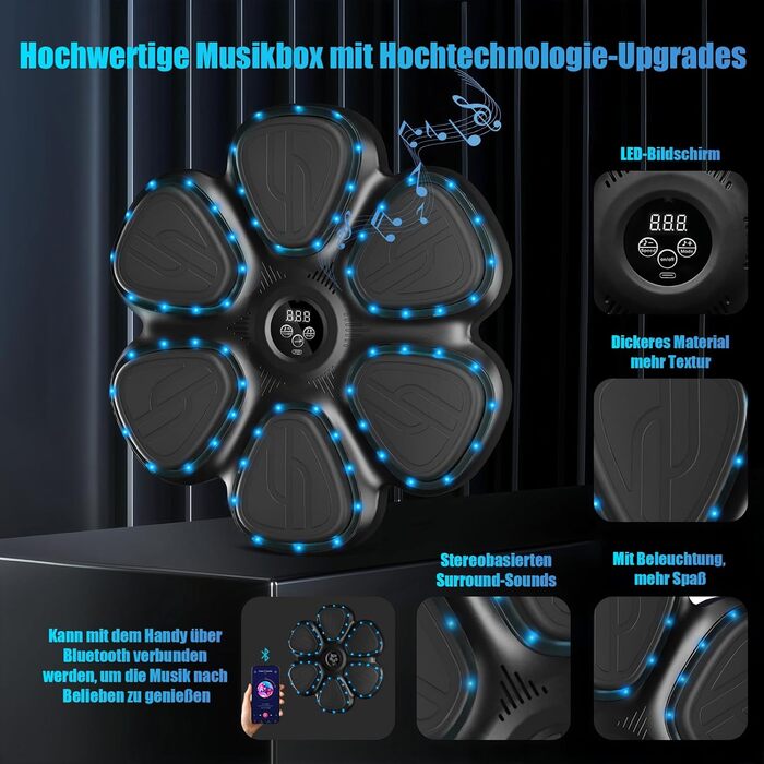 Музична боксерська машина Smart Music Boxing Machine - для дорослих та дітей, Bluetooth, 12 швидкостей, з підрахунком ударів