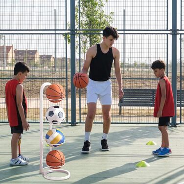 Стійка для зберігання м'ячів: баскетбол, футбол, волейбол - металева, 4 шари, біла